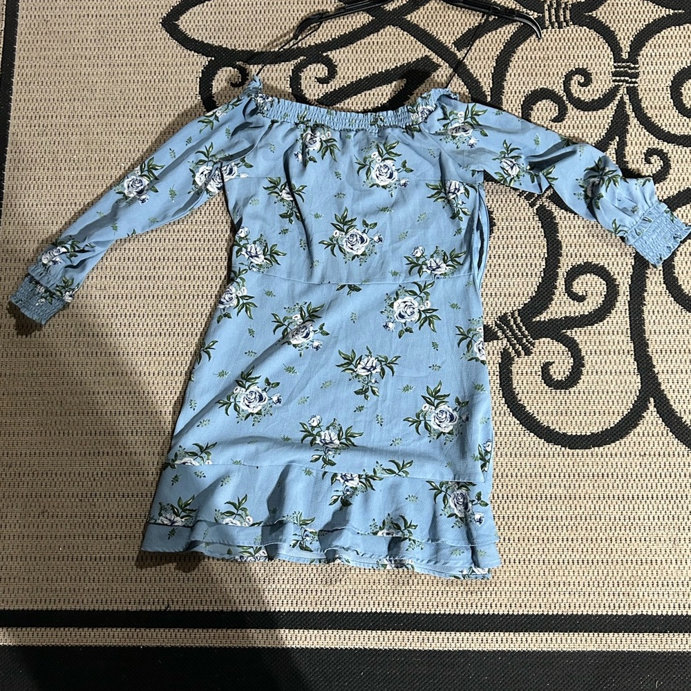 H&M Blue Floral Off the Shoulder Dress